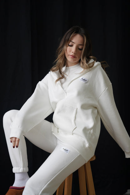COTS Fermuarlı Kapüşonlu Sweatshirt - Beyaz